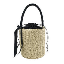 Handmade Women's Handbag Bucket Straw Bag Female Summer Beach Bags Bohemia Woven Bow Top-handle Tote Knitted Drawstring Basket 2024 - buy cheap