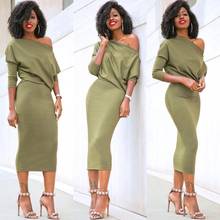 Women Off Shoulder Pencil Dress Casual Long Sleeve Bandage Bodycon Evening Party Dress 2024 - buy cheap