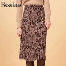 Bazaleas Vintage wrap front midi skirt France Leopard Print Women High Waist Skirts Retro Tie waist and buttons side Skirt 2024 - buy cheap