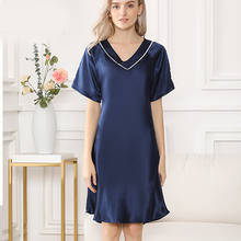 100% silk Nightgown Lady Short-sleeved silk Sleepwear women spring autumn summer night dress female silk  nightdress 2024 - buy cheap