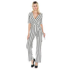 GAOKE Women's Striped Jumpsuit Sexy V-Neck Half Sleeve High Waist Playsuit With Sashes 2019 Autumn New Arrival Elegant Jumpsuit 2024 - buy cheap