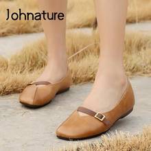 Johnature Genuine Leather Flats Women Shoes 2022 New Retro Spring/Autumn Handmade Round Toe Concise Shallow Leisure Ladies Shoes 2024 - buy cheap