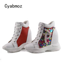 Cyabmoz/Женская обувь, увеличивающая рост, на танкетке, на скрытой платформе, пикантные, на высоком каблуке, бусы из горного хрусталя, повседневные кроссовки, женская обувь для вечеринок 2024 - купить недорого