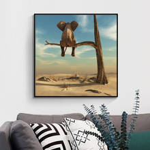 Pintura en lienzo moderna de elefante en el árbol, carteles nórdicos e impresiones para decoración del hogar de la habitación de los niños, imágenes de animales, arte de pared, divertido 2024 - compra barato