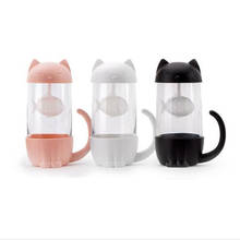 Taza de vidrio con filtro para infusiones de perro y gato, vaso de vidrio con diseño de dibujos animados, colador, tapa con mango trasero, 280 ML 2024 - compra barato