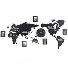 Reloj de pared grande nórdico para decoración del hogar, marco de fotos de madera con pegatina, mapa del mundo 3d creativo, Relojes de pared, regalo para sala de estar D025 2024 - compra barato