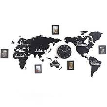 Nordic Large Wall Clock Diy Sticker Wood Photo Frame Creative 3d World Map Clocks Wall Watches Home Decor Living Room Gift D025 2024 - buy cheap