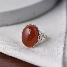 FNJ 925 Silver Ring for Women Jewelry 100% Original Pure S925 Sterling Silver Rings Red Agate Oval Stone 2024 - buy cheap