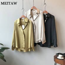 2019 Spring Autumn Women Satin Blouse Shirt Vintage V Neck Long Sleeves Chiffon Shirts Elegant Lady Office Tops 2024 - buy cheap