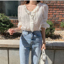 New spring Vintage white Shirt female Oversize Tops Women short sleeve Girls Blouse Summer New Women Blouses femme Blusas 2024 - buy cheap