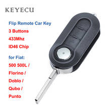 Keyecu-llave de coche remota plegable, 433mhz, Chip ID46 PCF7946, hoja sin cortar de 3 botones para Fiat 500, 500L, Punto Florino Doblo Qubo 2024 - compra barato