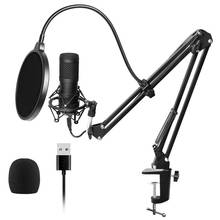 Профессиональный студийный кардиоидный конденсаторный микрофон для подкастов с Usb-разъемом, со звуковой картой и ударным фильтром 2024 - купить недорого