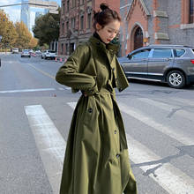 Cortavientos de cuello alto para mujer, de longitud media abrigo largo, chaqueta verde militar elegante de estilo coreano, novedad de primavera y otoño, R296, 2020 2024 - compra barato