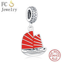 FC Jewelry Fit Original Brand Charm Bracelet 925 Sterling Silver Enamel Sailboat Junk Ship Beads Pendant Making Berloque 2019 2024 - buy cheap