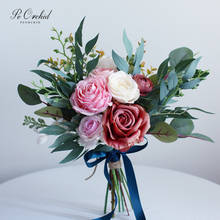 Buquê de rosas flores de orquídea, barato, rosa, buquê artificial de casamento, buquê para mãos e suporte, ramos de flores, decoração 2024 - compre barato