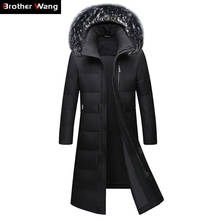 2020 Winter New Men's Knee Long Down Jacket Fashion Thicken Warm White Duck Down Fur Collar Hooded Parka Coat Male Brand Clothes 2024 - buy cheap