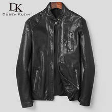 Natural Sheepskin Vegetable Tannin Leather Genuine Jackets Men Autumn Slim Holes Leather Top Quality Leather Coats 2024 - buy cheap