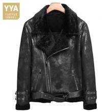 Invierno hombre Real forro de lana chaqueta de lana Natural de oveja joven cinturón Slim ajuste grueso abrigo de piel de chaqueta de cuero Biker Overocat 2024 - compra barato