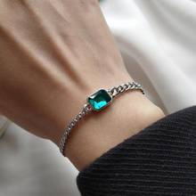 Ckysee-pulsera de plata de ley 925 auténtica para mujer, brazalete cuadrado de cristal verde, joyería fina, estilo coreano 2024 - compra barato