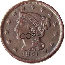 US 1851 Braided Hair Large / One Cent 100% Copper Copy Coin 2024 - buy cheap