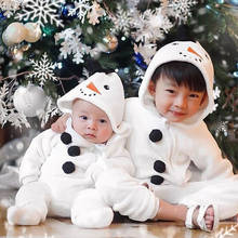 Новогодний От 0 до 3 лет для маленьких мальчиков и девочек, флисовый комбинезон со снеговиком, одежда для малышей, детская теплая одежда для сна с капюшоном, комбинезон с капюшоном, одежда 2024 - купить недорого