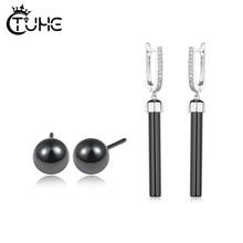 2pcs/Set 8mm Ceramic Ball Stud Earrings With Long Drop Earring Elegant Crystal Women Jewlery Set Wedding Engagement Jewelry Gift 2024 - buy cheap