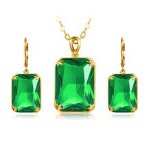 Szjinao 925 Silver Jewelry Sets For Women Real 925 Sterling Silver Emerald Shiny Gold Pendant Earrings Ring Party Fine Jewelry 2024 - buy cheap