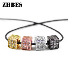 Zhbes 4 pçs cubo quadrado cobre grânulo pavimentar cz espaçadores branco zircão encantos grânulos soltos para jóias diy fazer pulseira descobertas 2024 - compre barato