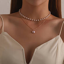 Gargantilla de oro de doble capa para mujer, Collar con colgante de perlas de estilo coreano, joyería de moda, venta al por mayor, novedad de 2020 2024 - compra barato