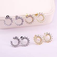 5Pairs, 15MM Cute CZ Stones Flower Circle Stud Earrings For Women Gold / Silver Color Piercing Jewelry 2024 - buy cheap