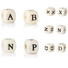Doreen Box Wood Spacer Beads Cube Natural Letter Pattern DIY About 10.0mm( 3/8") x 10.0mm( 3/8"), Hole: Approx 4.0mm, 30 PCs 2024 - buy cheap