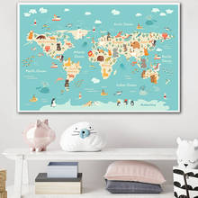 Cartoon Animal Ocean World Map Child Poster Nursery Canvas Print Baby Enlightenment Wall Art Picture Painting Kid Bedroom Decor 2024 - buy cheap