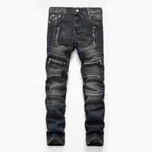 Джинсовые дизайнерские мотоциклетные прямые джинсы для мужчин, размер 28-38, 40, 42, 2021, демисезонные уличные брюки в стиле хип-хоп, панк-рок 2024 - купить недорого
