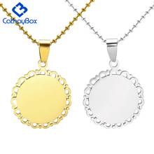 10PCS/LOT Wholesale 2.5CM Gold Silver Color Stainless Steel Floral Frame Round Dog Tag Charm Pendant Necklace 2024 - buy cheap