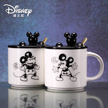 Disney-taza de agua de gran capacidad, cubierta de cerámica con cuchara, creativa, taza de dibujos animados de moda para café o leche 2024 - compra barato