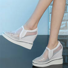 Zapatos de plataforma Oxford para mujer, zapatillas de piel auténtica con cuñas de tacón alto, transpirables, de punta redonda, informales 2024 - compra barato