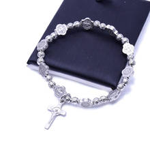 Elastic Jesus Cross Bracelet Vintage Silver Color Jewelry Rosary Centerpiece Sacred Mercy Saint Icons Religious Beaded Bracelet 2024 - купить недорого