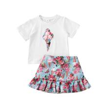 Roupas infantis de verão para meninas, camisetas de manga curta com estampa de sorvete e saia floral, roupa de meninas conjuntos de roupas para bebês de 1 a 5 anos 2024 - compre barato