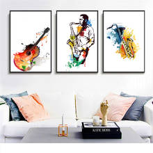 Canvas aquarela música saxofone guitarra cartazes e cópias cantor sonho parede fotos para sala de estar abstrato arte da parede decoração 2024 - compre barato