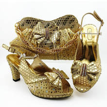 Conjunto de sapatos e bolsas de salto alto dourado, elegante, conjunto de sapatos e bolsas de salto alto para casamento, tamanho grande, 38-43, 2020 2024 - compre barato