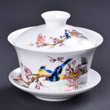 Jardim pastrol gaiwan porcelana jingdezhen axai tampa tigela azul e branca cerâmica pássaro chá peixe acessórios 2024 - compre barato