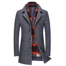 New Men Winter Wool Coat Slim Fit Thick Wool Blends Men Long Trench Coat Fashion Grey Woolen Jacket Scarf Collar Warm Overcoat 2024 - buy cheap