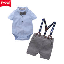 IYEAL Baby Boy Clothing Sets Infants Newborn Boy Clothes Shorts Sleeve Tops+Overalls 2PCS Outfits Summer Bebes Outfits Clothing 2024 - buy cheap