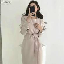 Long Sleeve Korean Bandage Wrap Dress Women Ladies Dresses Chic Autumn Chiffon Vintage Elegant Woman Dress Vestidos Robe Femme 2024 - buy cheap