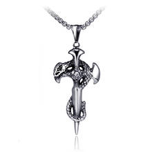 Vintage Snake Sword Stainless Steel Cross Pendant Necklace for Men Hip Hop Rock Clear Zircon Punk Biker Necklace Jewelry LN3030 2024 - buy cheap