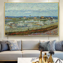 Pintura de tela van gogh para paisagem pêssego, árvores em flor, decoração de casa, posteres e impressões, imagem de arte de parede para sala de estar 2024 - compre barato
