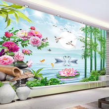 Custom 3D Photo Wallpaper Moon Swan Bamboo Forest Flowers Birds Art Wall Painting Study Bedroom Living Room TV Background Mural 2024 - buy cheap