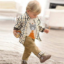Kids BoysClothes  Children Plaid Coat+T-Shirt+Pants 3pcs Baby Suits Toddler Boy Clothing Spring Autumn Outerwear Costume BC1034 2024 - buy cheap