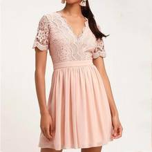 Розовые кружевные короткие сексуальные коктейльные платья с v-образным вырезом без рукавов Coctail вечернее платье 2020 ТРАПЕЦИЕВИДНОЕ плиссированное платье формальное 2024 - купить недорого