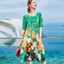 Vestido de gasa con estampado Floral para mujer, ropa elegante de manga corta, color verde, para playa, primavera, 2021 2024 - compra barato